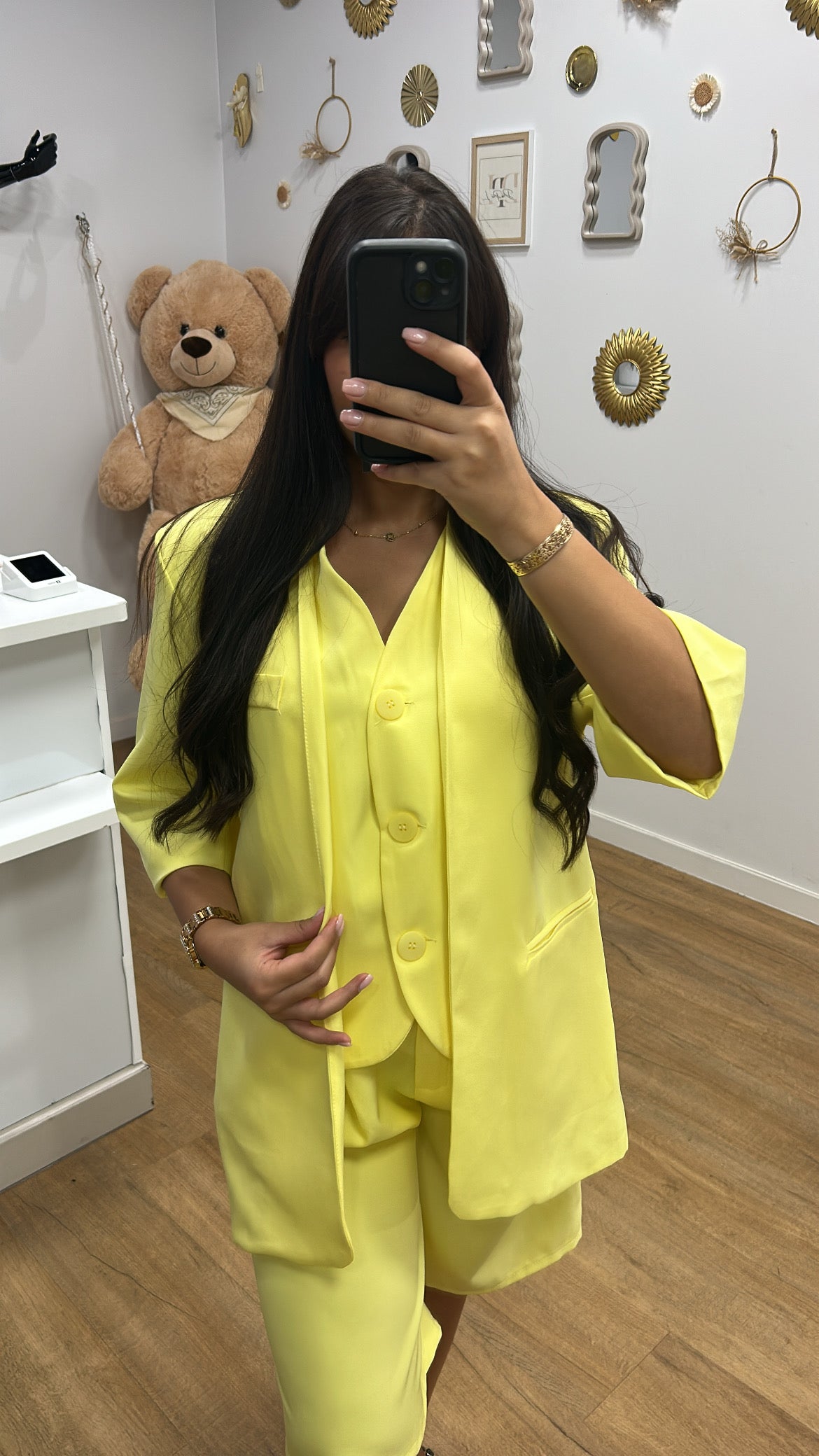 DESTOCKAGE - Ensemble Jaune Blazer Doublé Manches Courtes et Bermuda