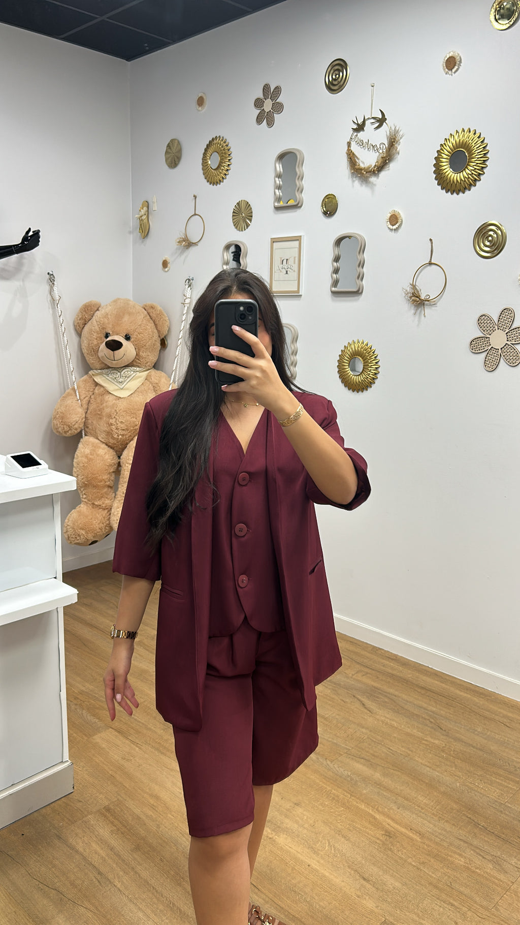 Ensemble Bordeau Blazer Doublé Manches Courtes et Bermuda