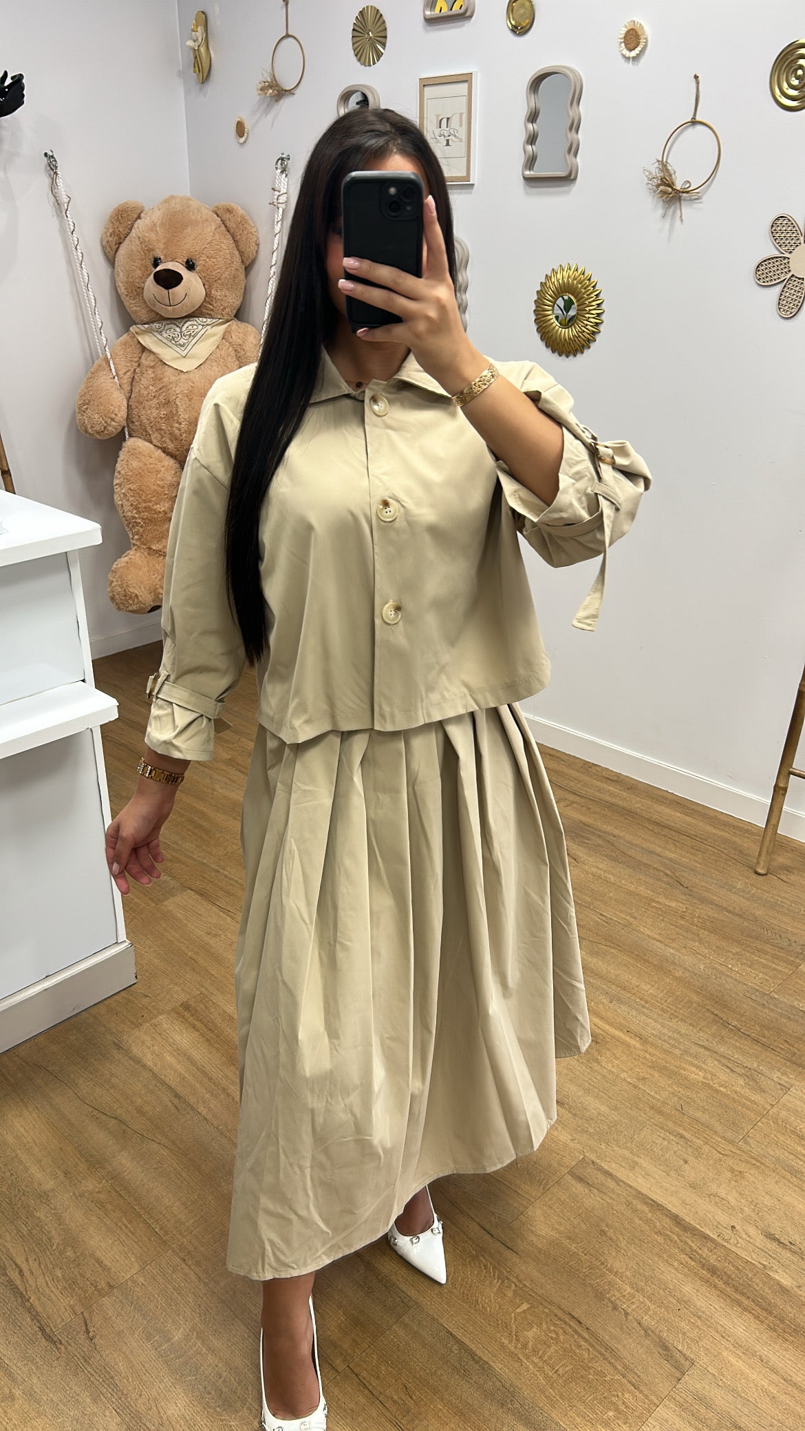 Ensemble Trench Court + Jupe Midi – Plusieurs Coloris