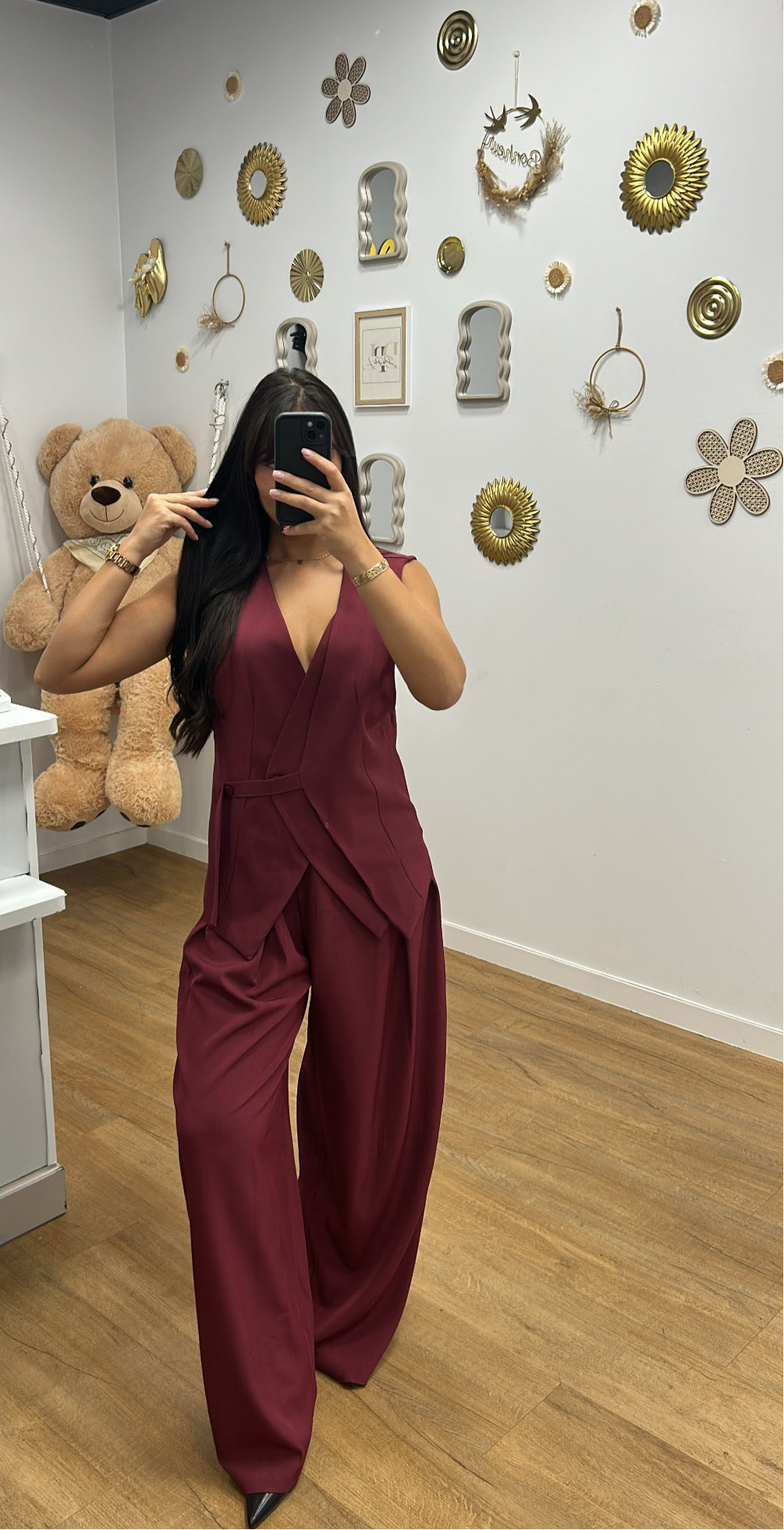 Ensemble Pantalon Large & Boléro Bordeau – Tenue Chic et Confortable