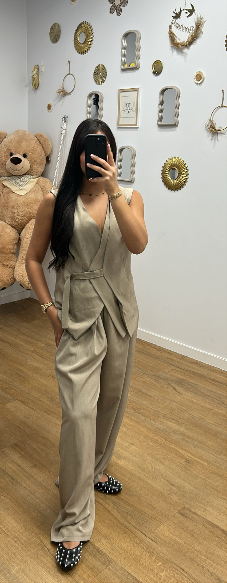 Ensemble Pantalon Large & Boléro Taupe – Tenue Chic et Confortable