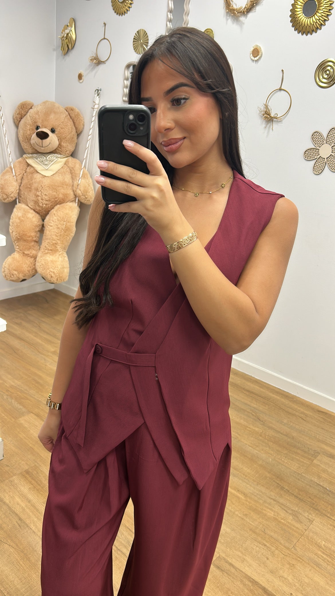 Ensemble Pantalon Large & Boléro Bordeau – Tenue Chic et Confortable