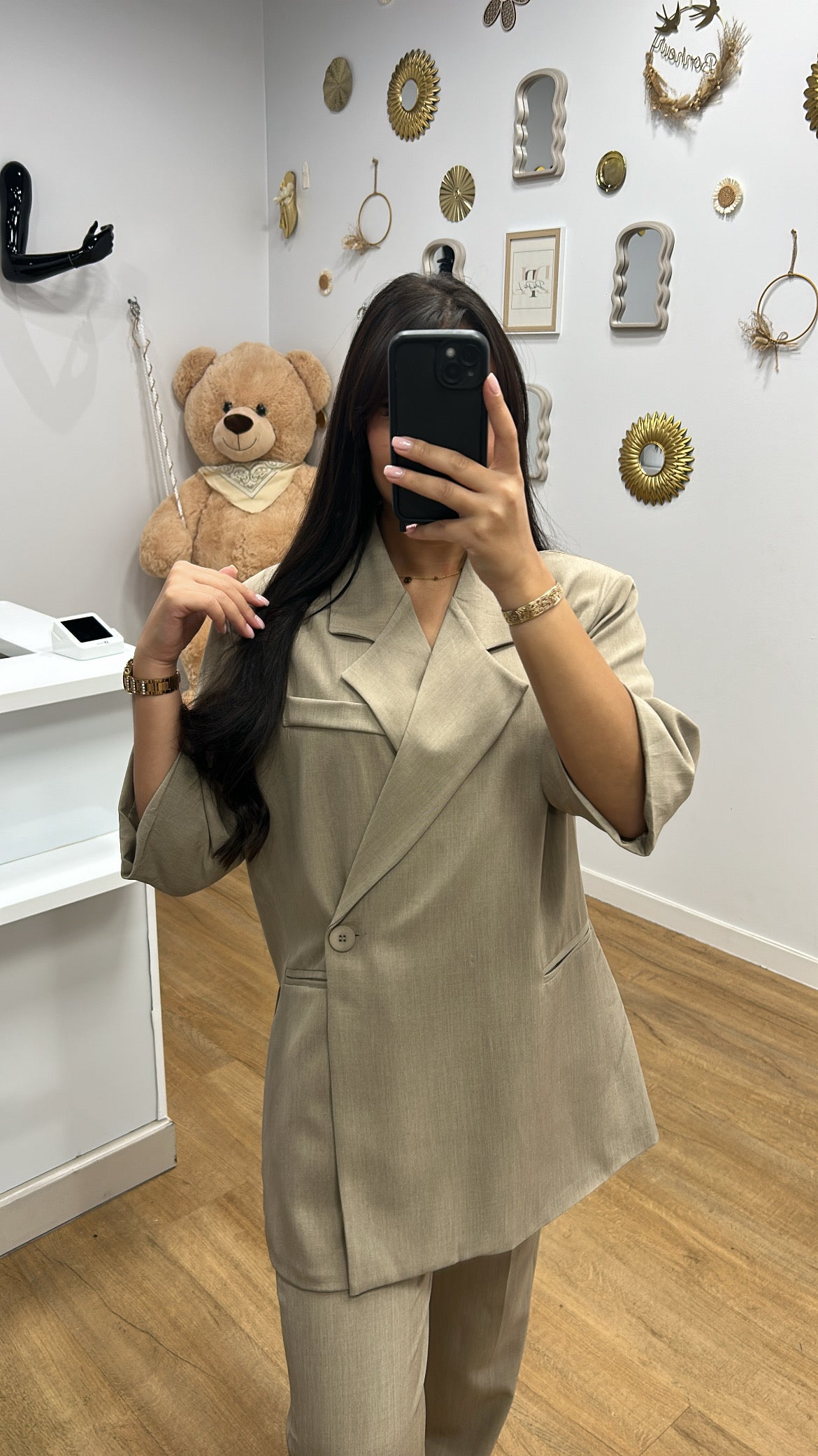 Ensemble Costume Working Girl Taupe : Manches Courtes