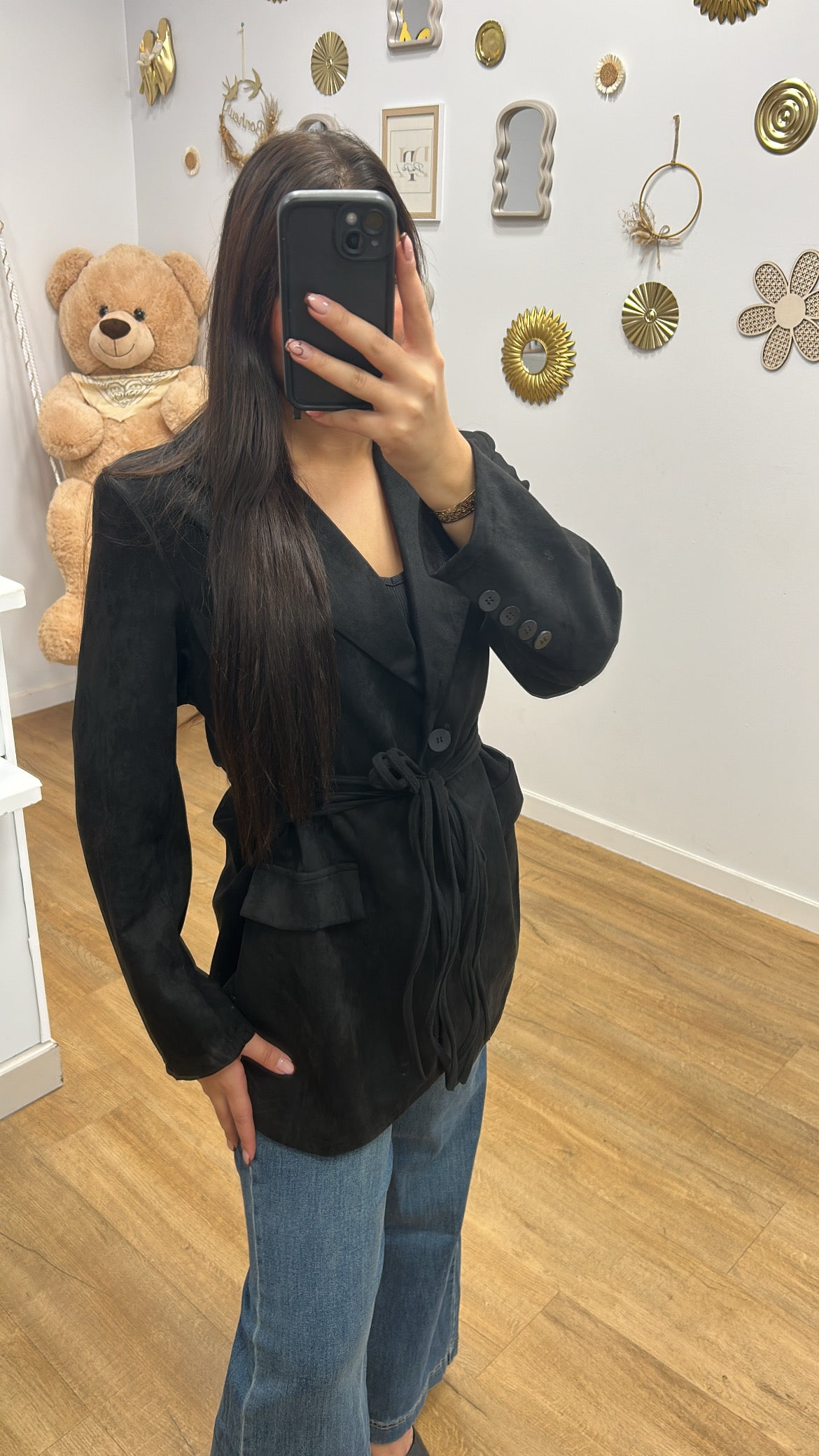 Blazer suède avec nœud – Élégance structurée