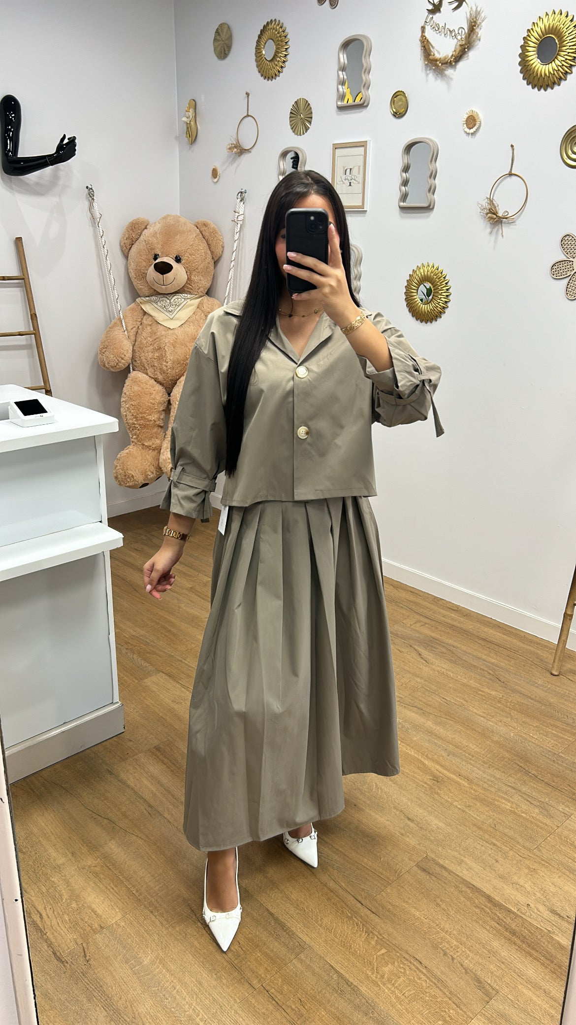 Ensemble Trench Court + Jupe Midi – Plusieurs Coloris