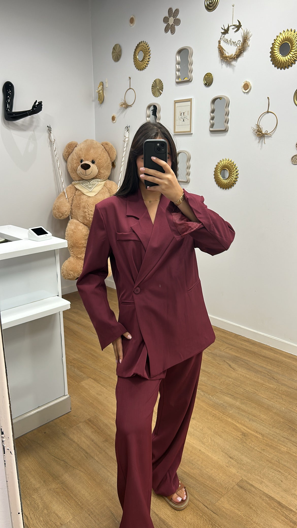 Ensemble Costume Working Girl Bordeau : Manches Longues
