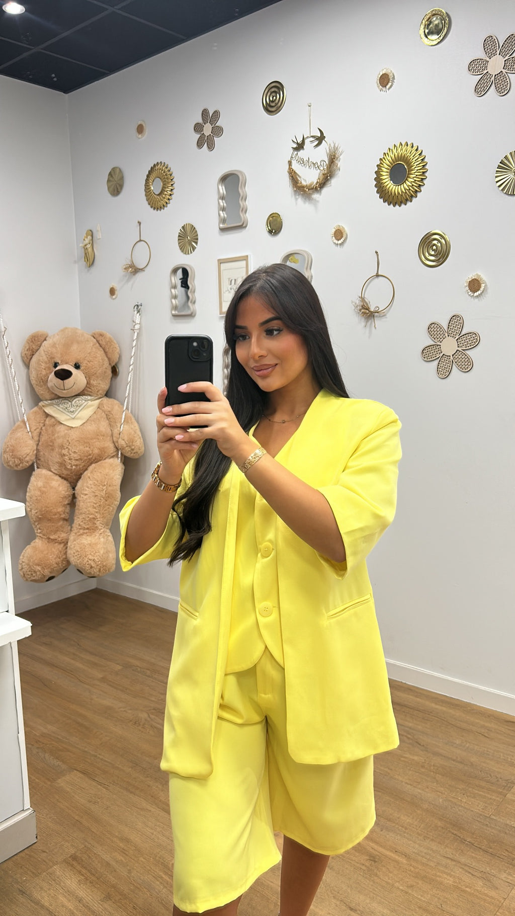 DESTOCKAGE - Ensemble Jaune Blazer Doublé Manches Courtes et Bermuda