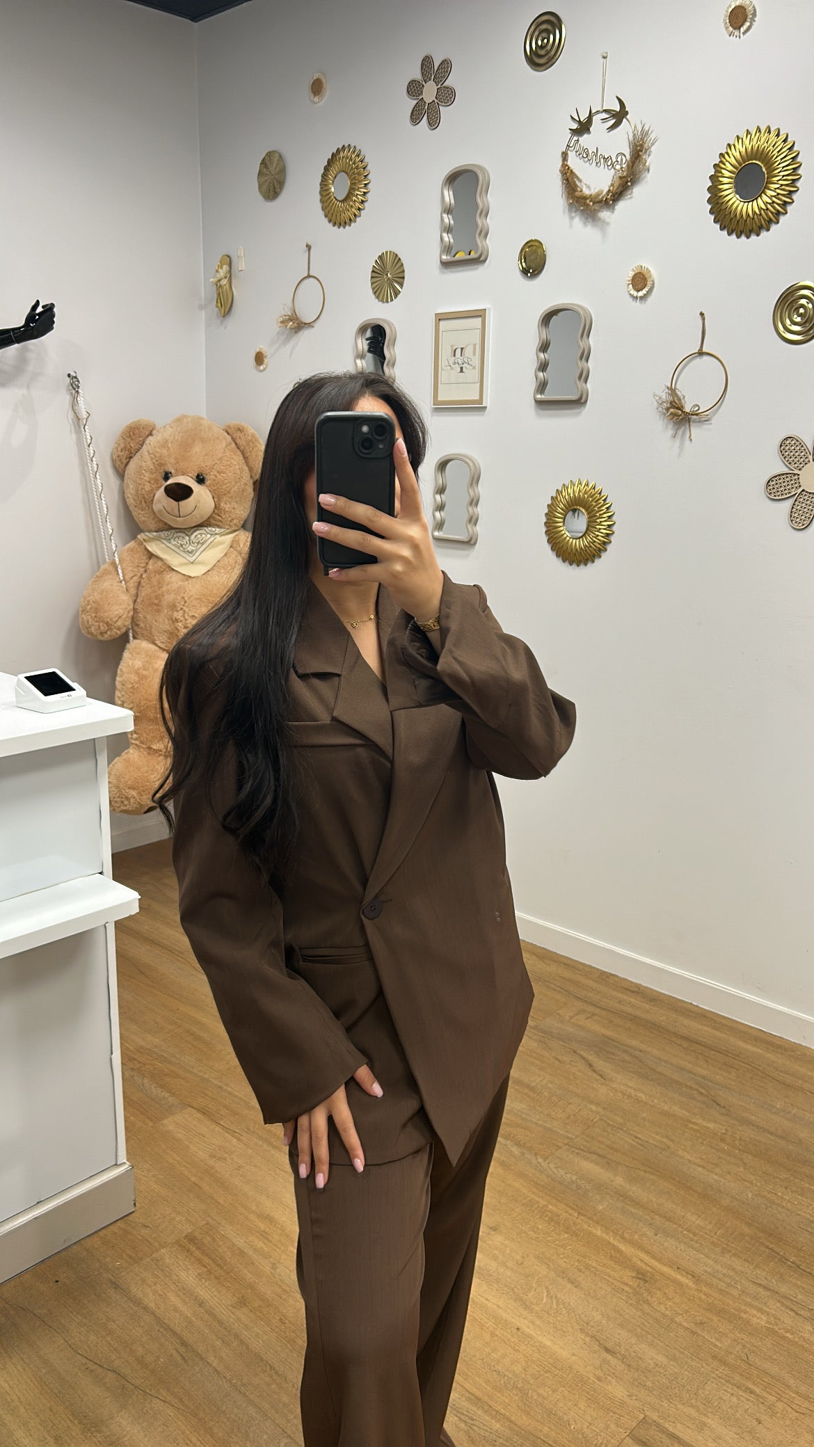 Ensemble Costume Working Girl Marron : Manches Longues