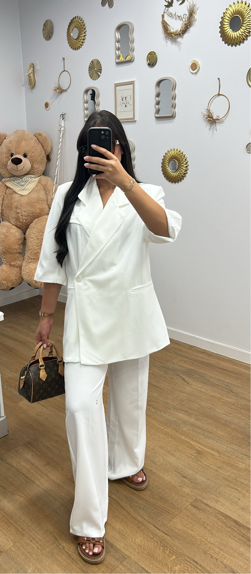 Ensemble Costume Working Girl Blanc : Manches Courtes