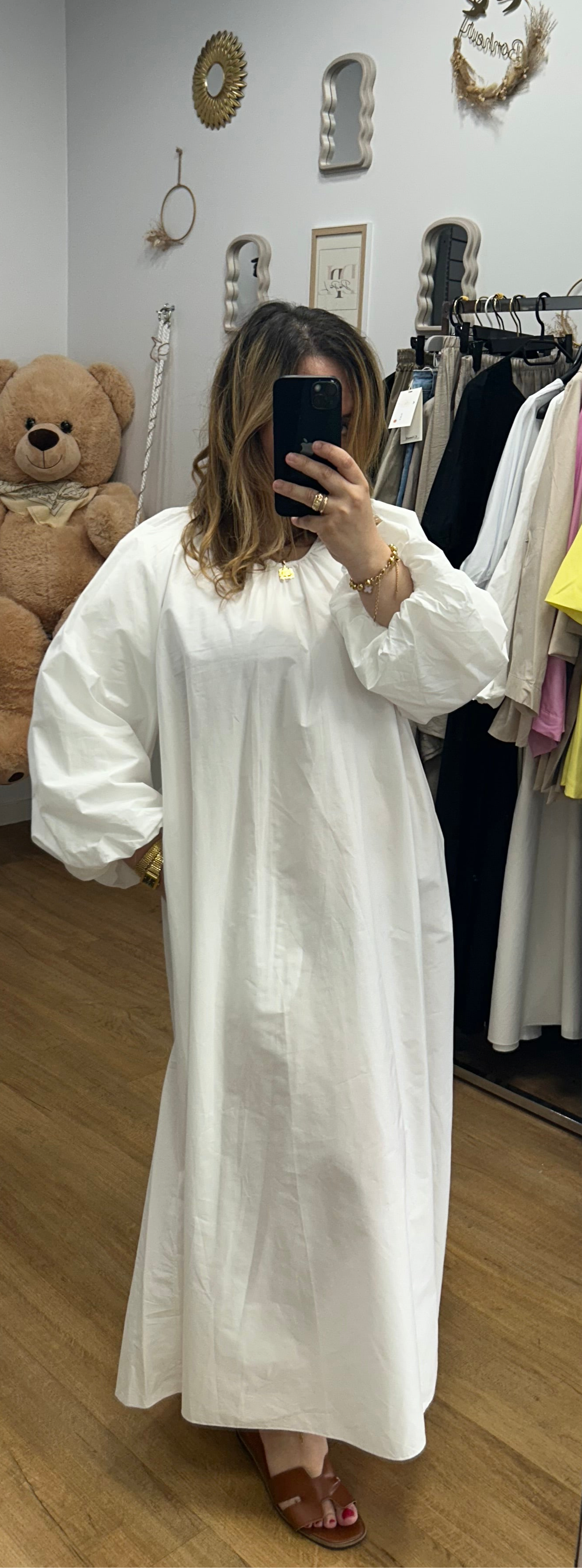 DESTOCKAGE - Robe Oversize Blanche Avec Poches