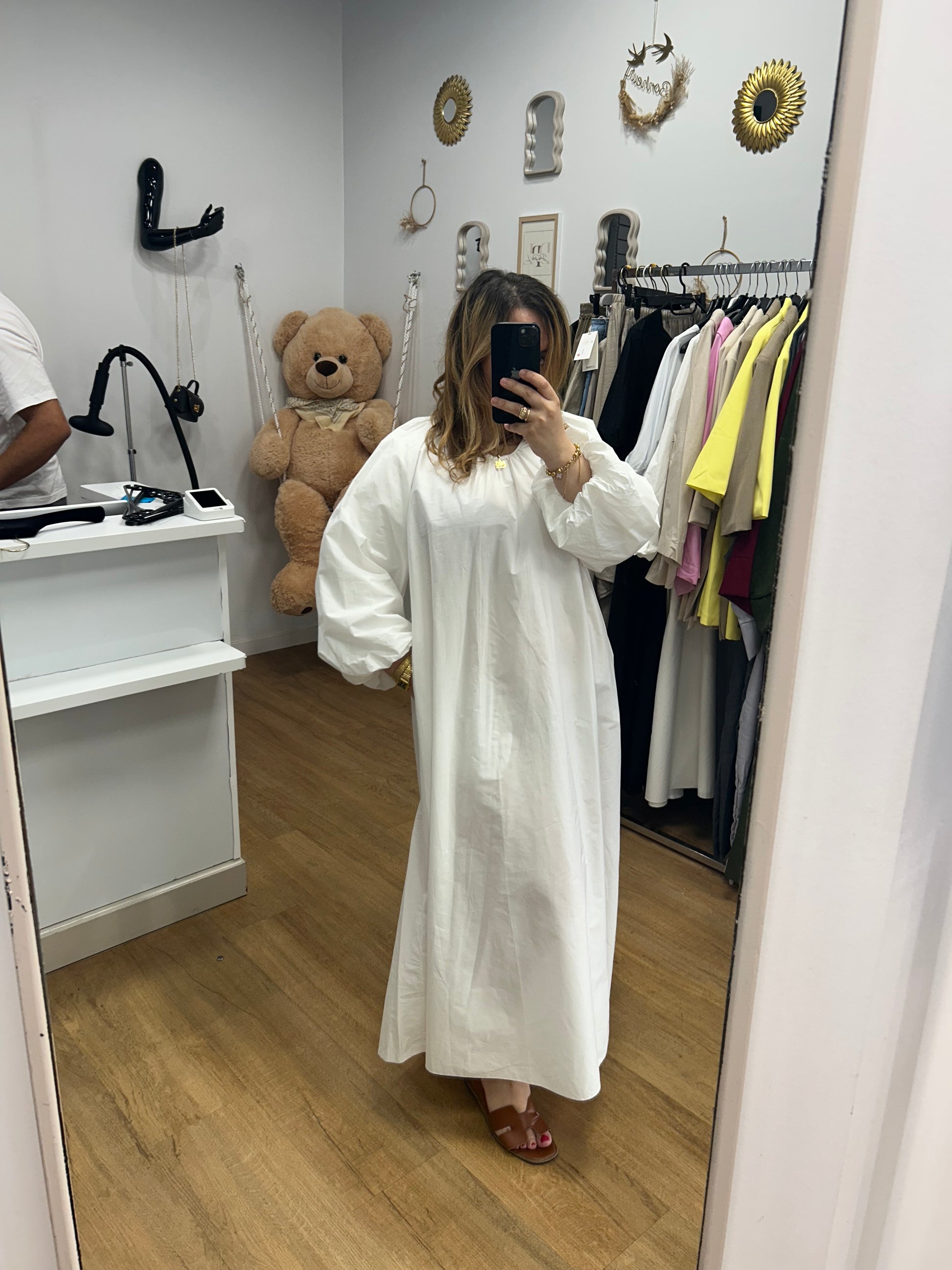 DESTOCKAGE - Robe Oversize Blanche Avec Poches