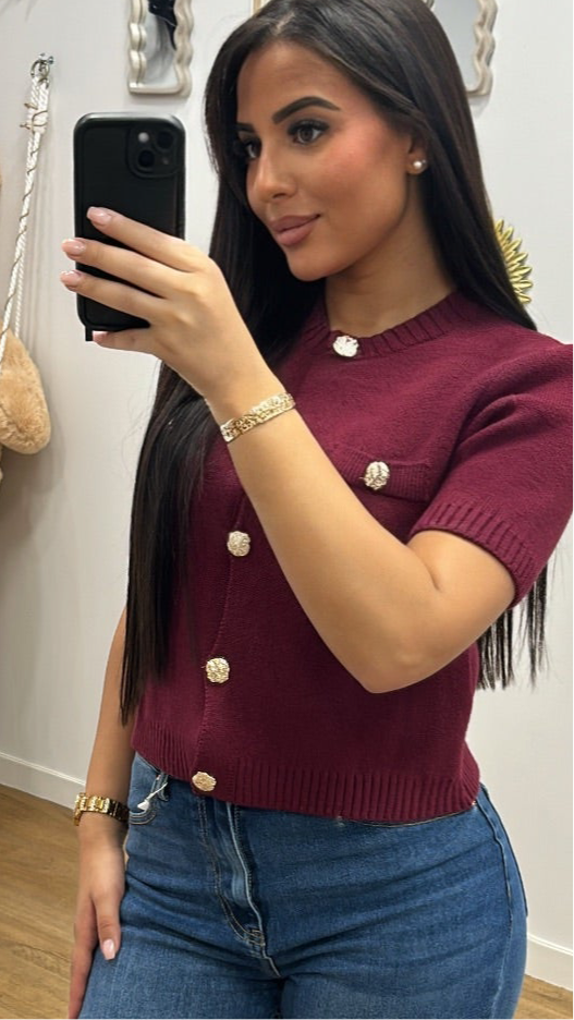 Gilet Cardigan bordeau Élégant avec Bouton Doré – Chic et Confortable