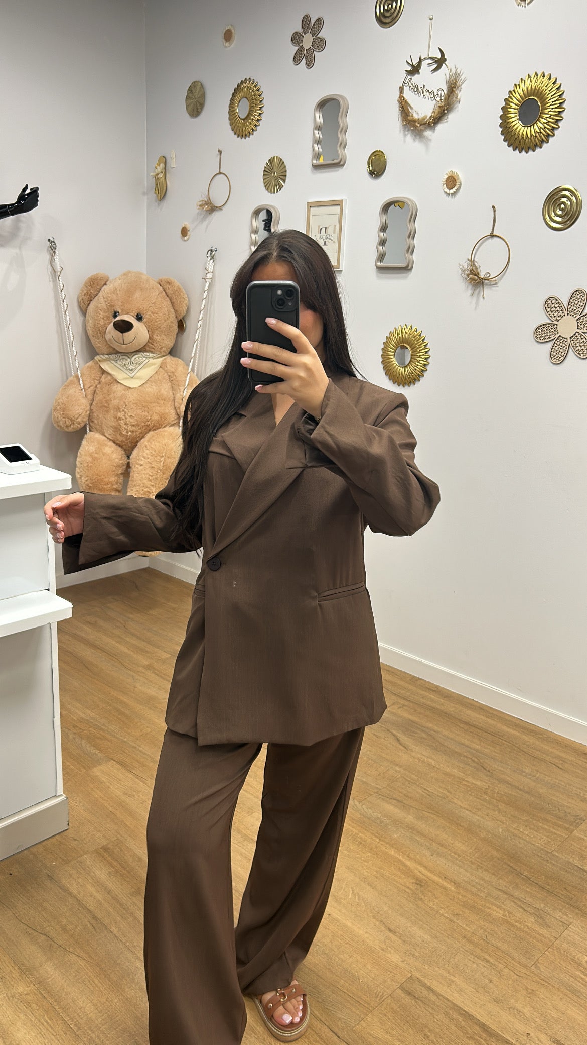 Ensemble Costume Working Girl Marron : Manches Longues