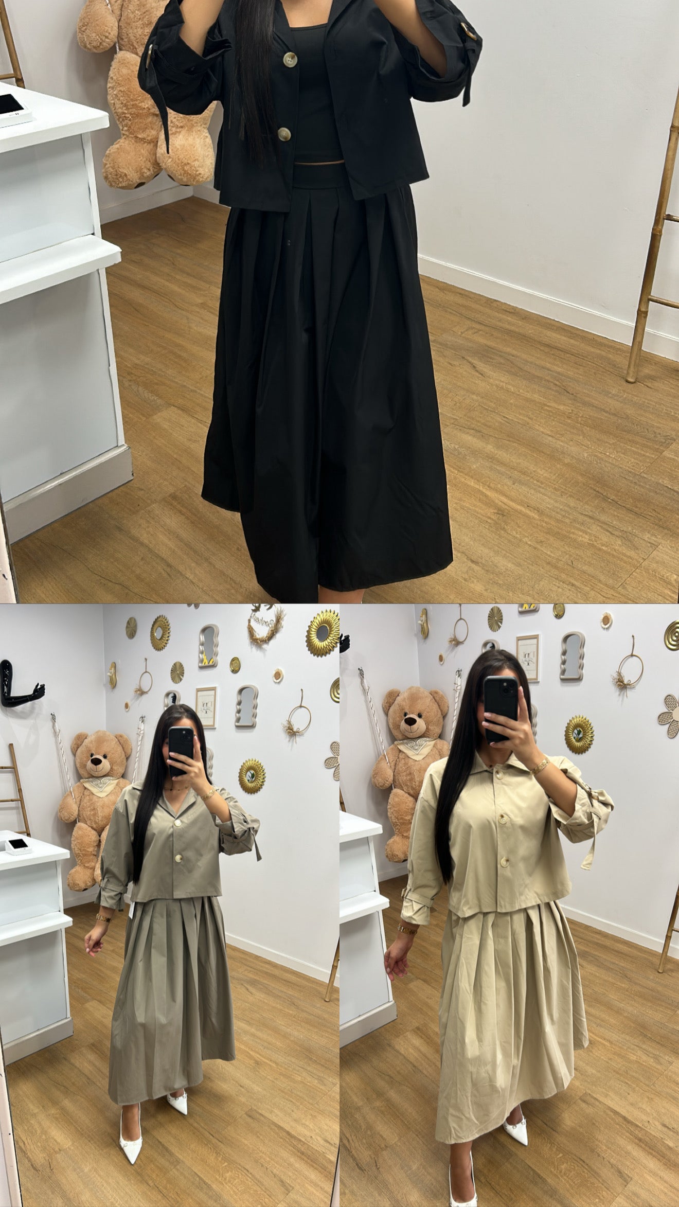 Ensemble Trench Court + Jupe Midi – Plusieurs Coloris