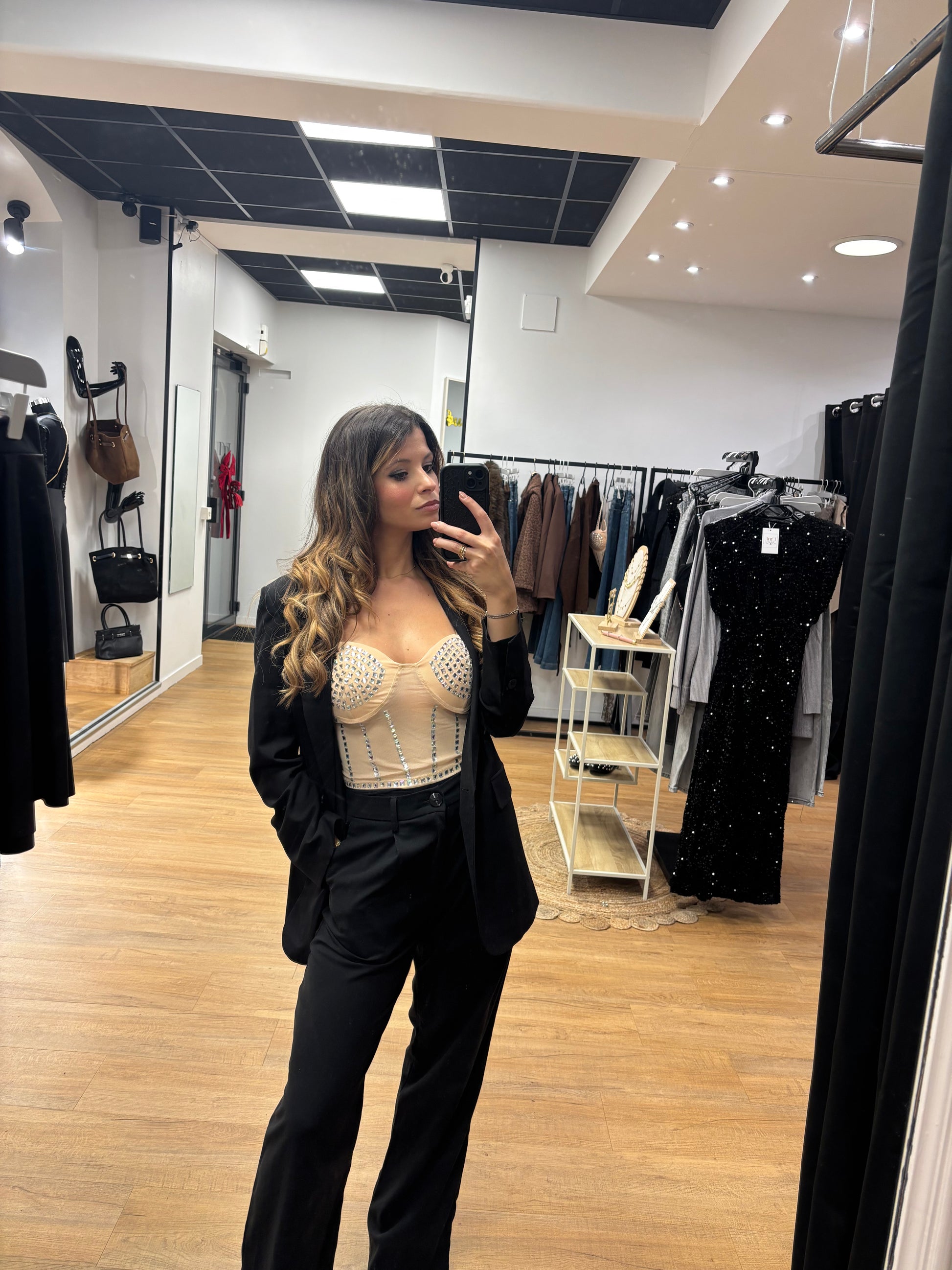 Crop Top Strass Noir ou Beige