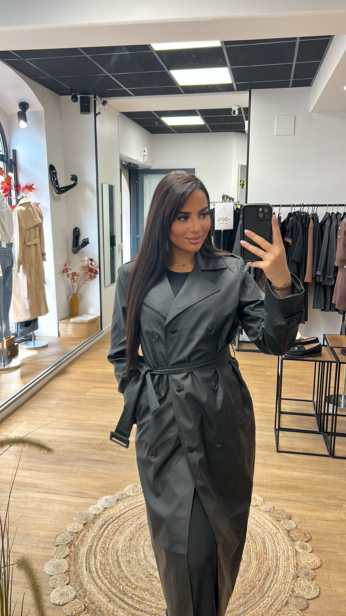 Trench Long Femme Noir Imperméable