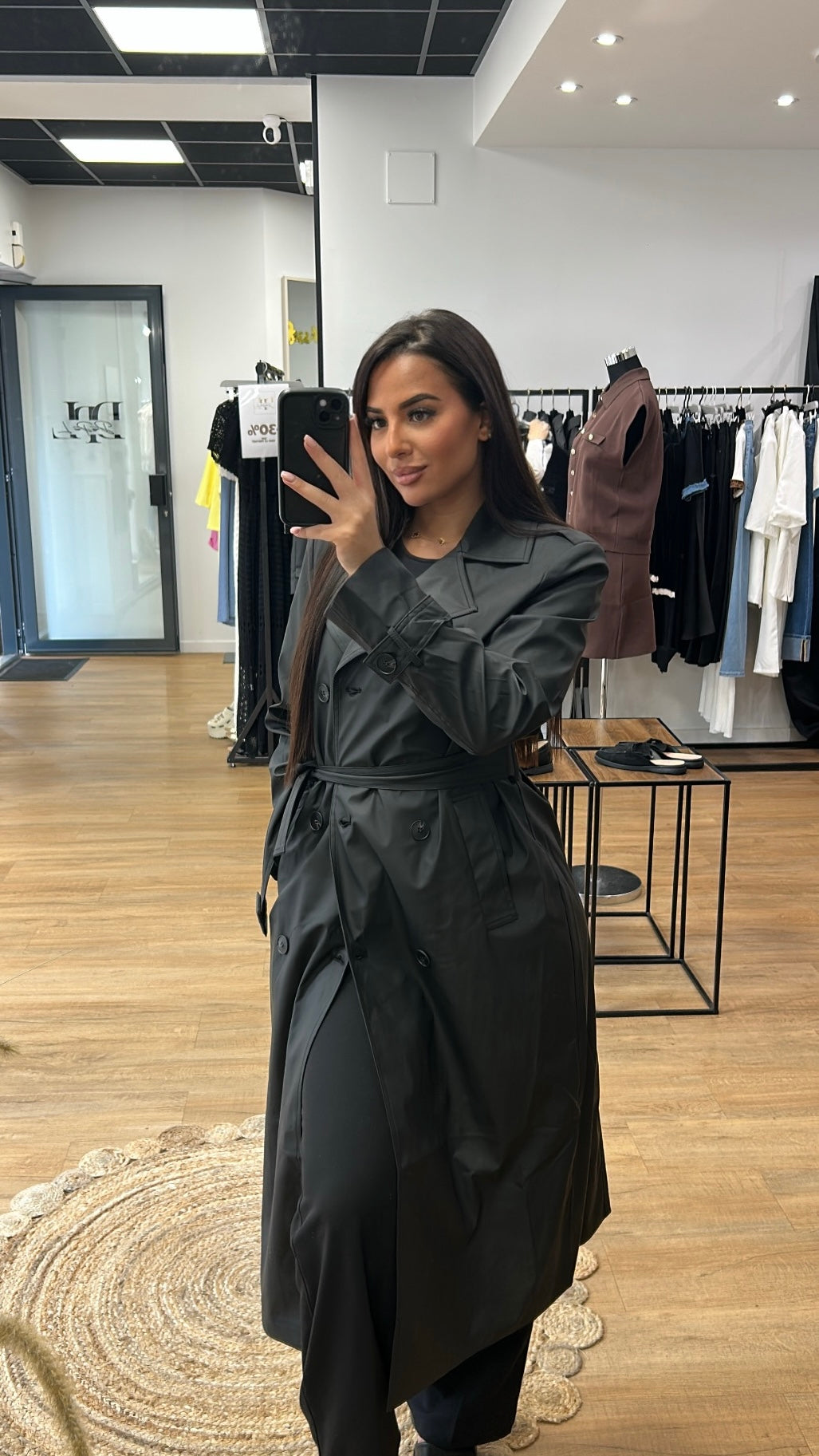 Trench Long Femme Noir Imperméable