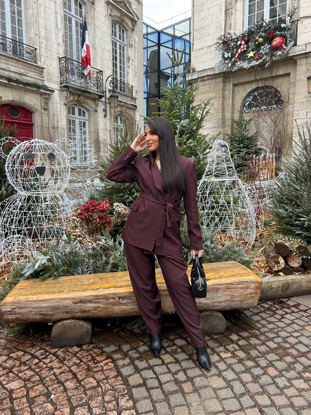 Blazer bordeaux femme à nœud – Élégance chic