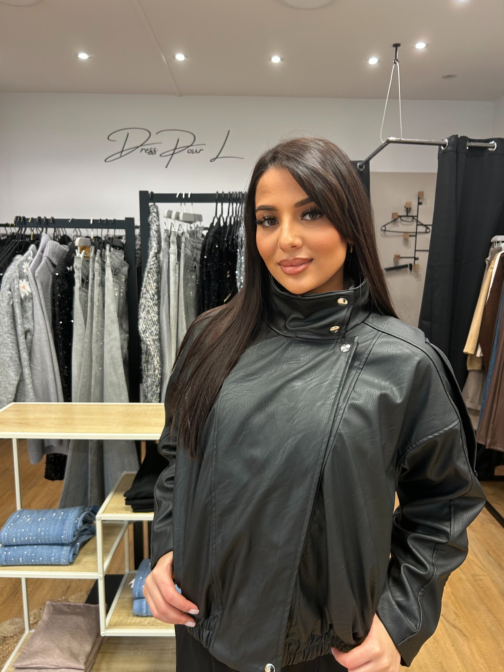 Veste simili cuir noire femme – Chic & tendance