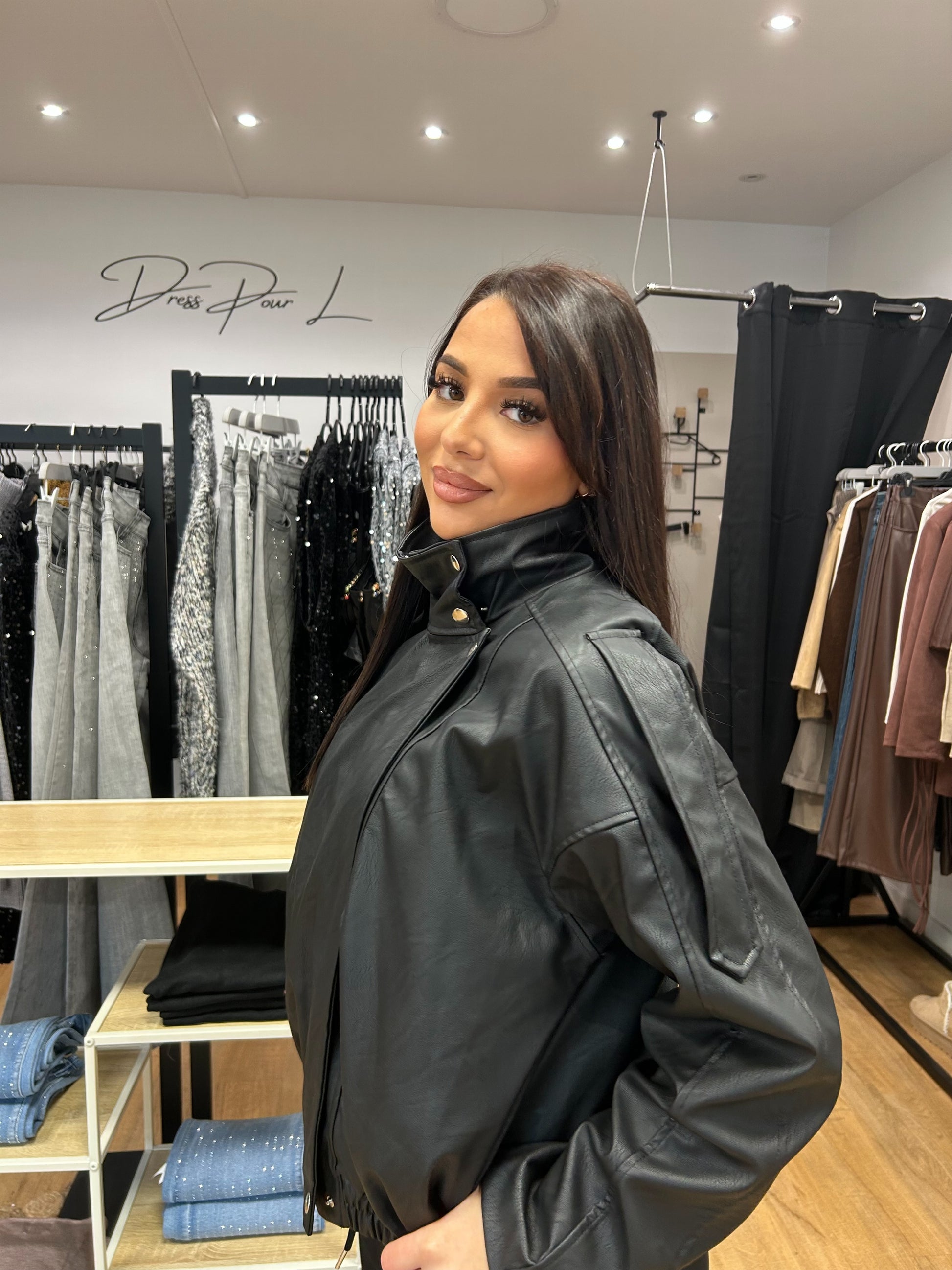 Veste simili cuir noire femme – Chic & tendance