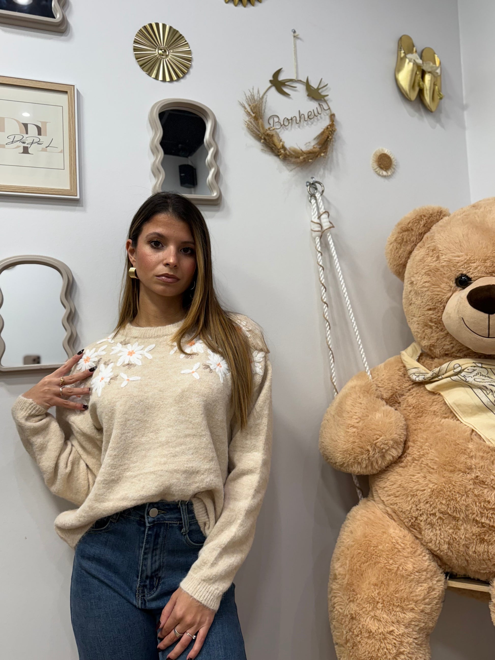 Pull doux à fleurs  – Plusieurs coloris