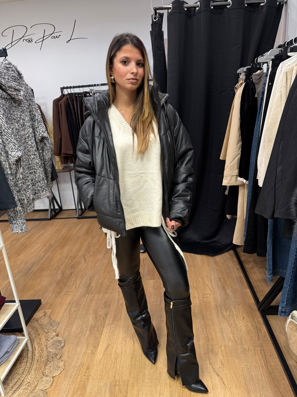 Doudoune noire simili – Style urbain & chic (taille grand)