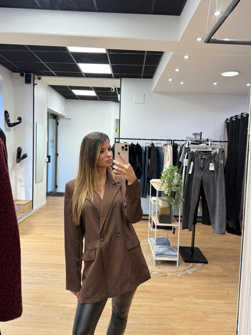Blazer marron & noir femme – Élégance Coupe Droite