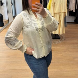 Blouse Écru Brodée en Lin - Prêt-à-porter féminin Bourg-en-Bresse