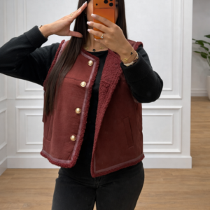 Gilet Sans Manches Suédine Bordeaux – Chic & Tendance - Prêt-à-porter féminin Bourg-en-Bresse