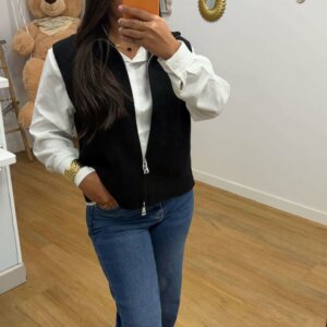 Cardigan Sans Manches Noir – Fermeture Zip - Prêt-à-porter féminin Bourg-en-Bresse