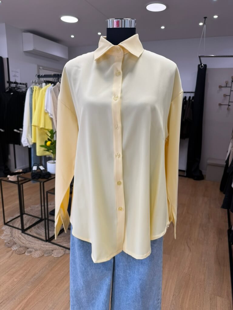Chemise jaune pastel femme dos plissé chic – blouse élégante | Dress pour L