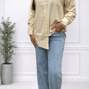 Chemise Rayée Beige en Gaze de Coton – Élégance Naturelle - Prêt-à-porter féminin Bourg-en-Bresse