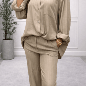 Ensemble Rayé Beige – Élégance Casual Chic - Prêt-à-porter féminin Bourg-en-Bresse