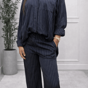 Ensemble Rayé Bleu Nuit – Élégance Casual Chic - Prêt-à-porter féminin Bourg-en-Bresse