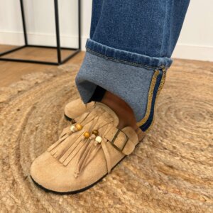 Mules Bohème Beige à Franges - Prêt-à-porter féminin Bourg-en-Bresse
