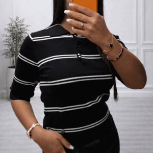 Polo Noir Rayé – Casual Chic - Prêt-à-porter féminin Bourg-en-Bresse