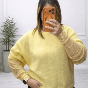 Pull Jaune à Manches Dentelle – Douceur & Élégance - Prêt-à-porter féminin Bourg-en-Bresse