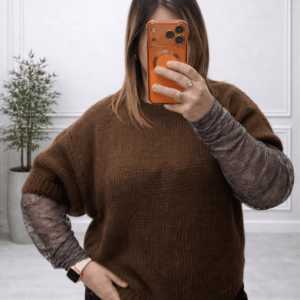 Pull Marron à Manches Dentelle – Chic & Féminin - Prêt-à-porter féminin Bourg-en-Bresse