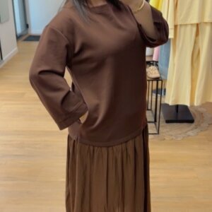 Robe Longue Effet 2 Pièces Marron Chocolat - Prêt-à-porter féminin Bourg-en-Bresse