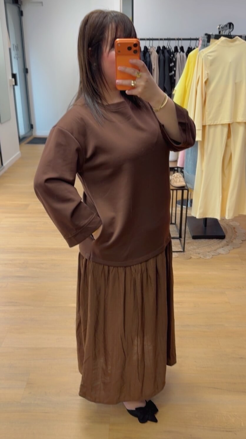 Robe Longue Effet 2 Pièces Marron Chocolat