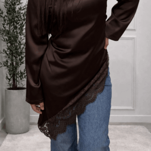 Tunique Satinée Marron à Dentelle – Élégance Intemporelle - Prêt-à-porter féminin Bourg-en-Bresse